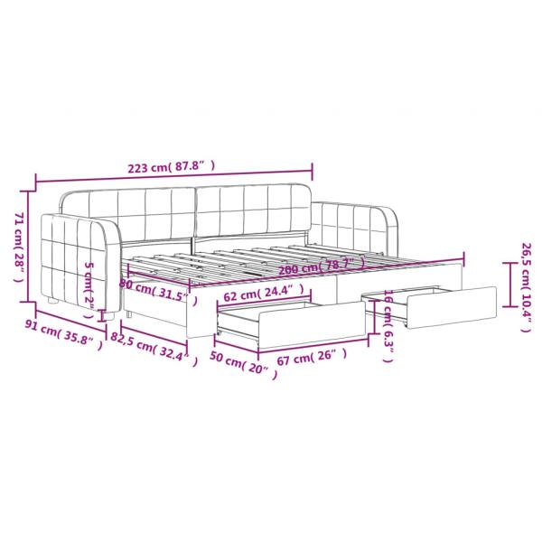 Tagesbett Ausziehbar mit Schubladen Rosa 80x200 cm Samt