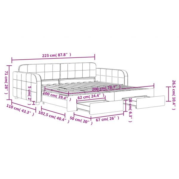 Tagesbett Ausziehbar mit Schubladen Rosa 100x200 cm Samt