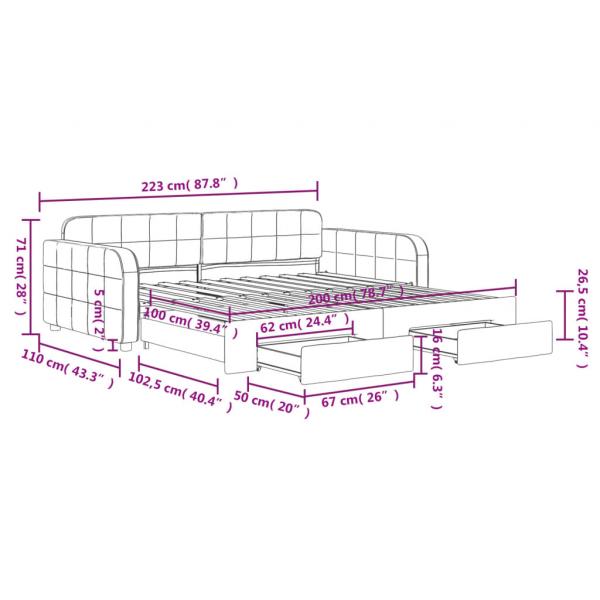 Tagesbett Ausziehbar mit Schubladen Schwarz 100x200 cm Samt