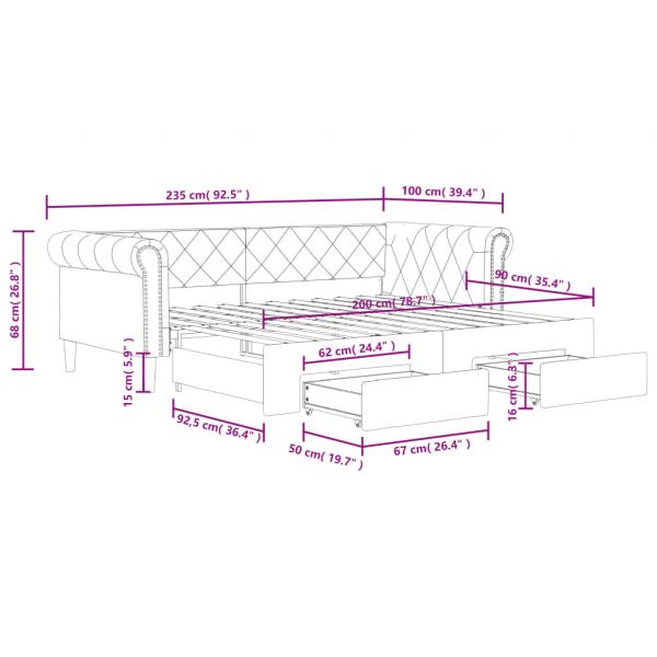 Tagesbett Ausziehbar mit Schubladen Schwarz 90x200cm Kunstleder