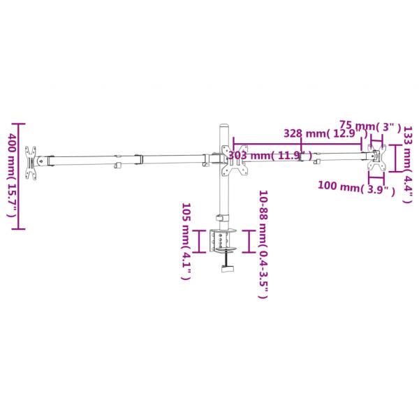 Tischhalterung für 3 Monitore Schwarz Stahl VESA 75/100 mm