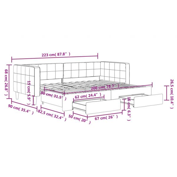 Tagesbett Ausziehbar mit Schubladen Blau 80x200 cm Samt