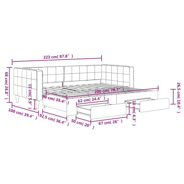 Tagesbett Ausziehbar mit Schubladen Rosa 90x200 cm Samt