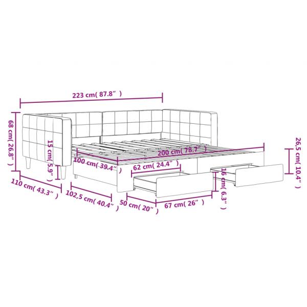 Tagesbett Ausziehbar mit Schubladen Rosa 100x200 cm Samt