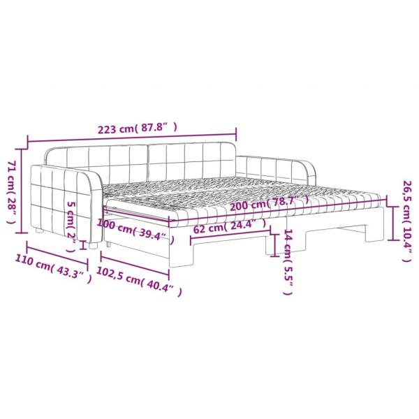 Tagesbett Ausziehbar mit Matratzen Hellgrau 100x200 cm Samt