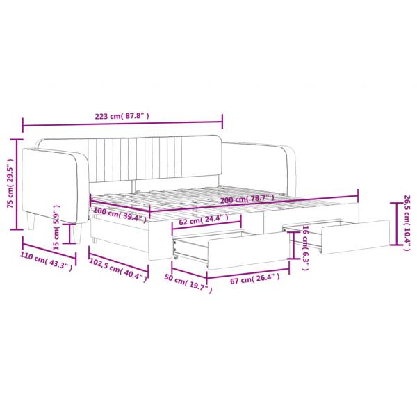 Tagesbett Ausziehbar mit Schubladen Schwarz 100x200 cm Samt