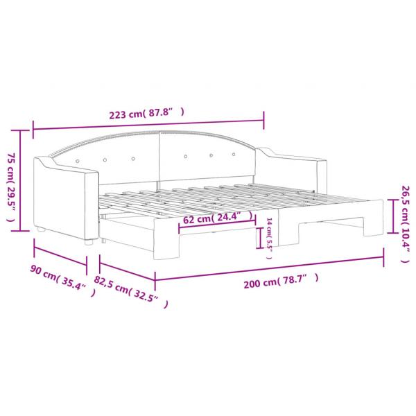 Tagesbett Ausziehbar Hellgrau 80x200 cm Stoff