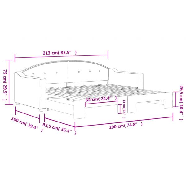 Tagesbett Ausziehbar Hellgrau 90x190 cm Stoff