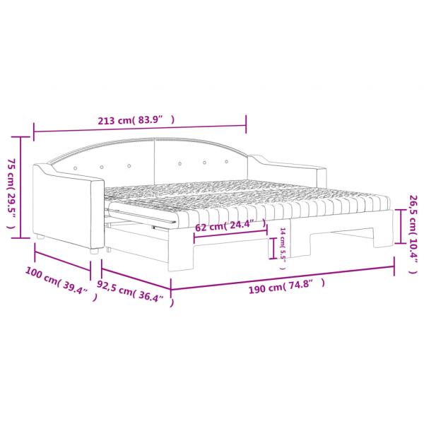 Tagesbett Ausziehbar mit Matratze Hellgrau 90x190 cm Stoff