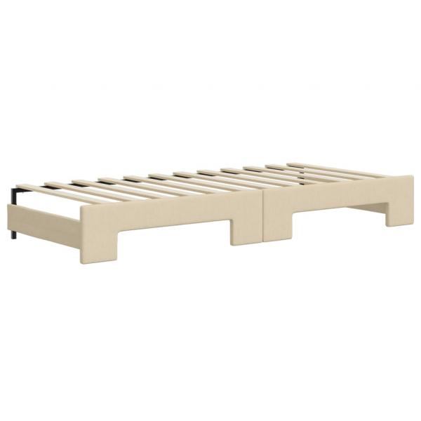 Tagesbett Ausziehbar mit Schubladen Creme 80x200 cm Stoff