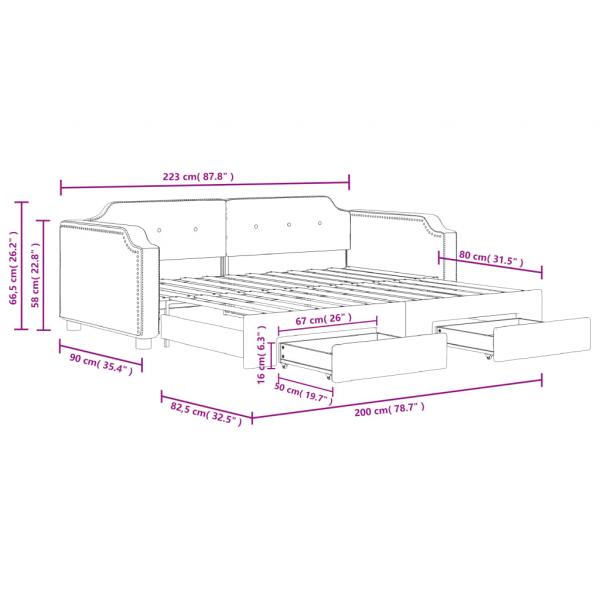 Tagesbett Ausziehbar mit Schubladen Hellgrau 80x200 cm Stoff