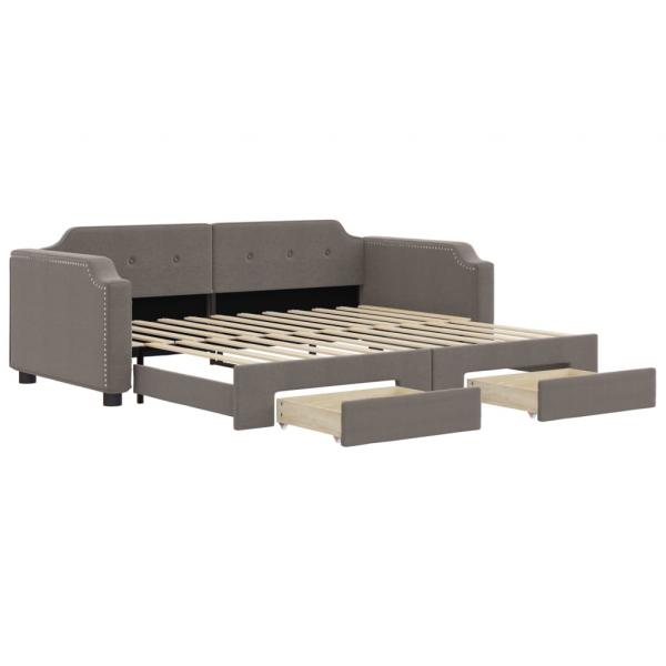 Tagesbett Ausziehbar mit Schubladen Taupe 90x200 cm Stoff