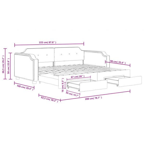 Tagesbett Ausziehbar mit Schubladen Taupe 90x200 cm Stoff