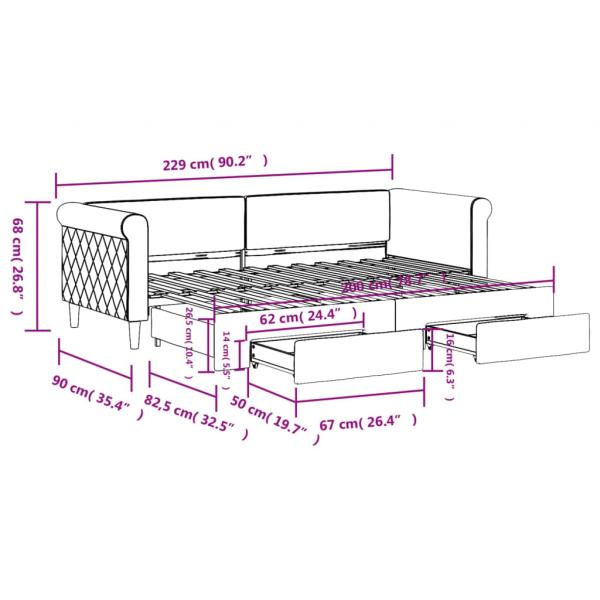 Tagesbett Ausziehbar mit Schubladen Schwarz 80x200 cm Samt