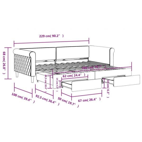 Tagesbett Ausziehbar mit Schubladen Dunkelgrün 90x200 cm Samt