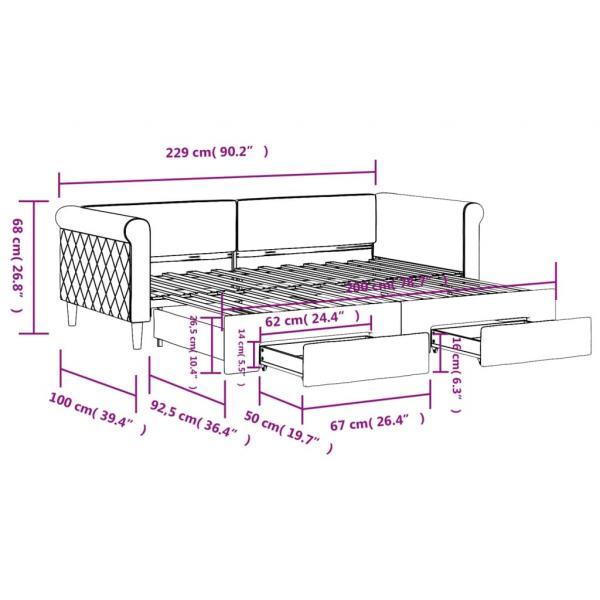 Tagesbett Ausziehbar mit Schubladen Schwarz 90x200 cm Samt