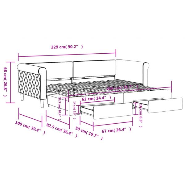 Tagesbett Ausziehbar mit Schubladen Rosa 90x200 cm Samt