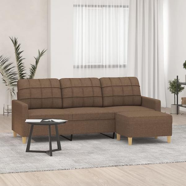 ARDEBO.de - 3-Sitzer-Sofa mit Hocker Braun 180 cm Stoff