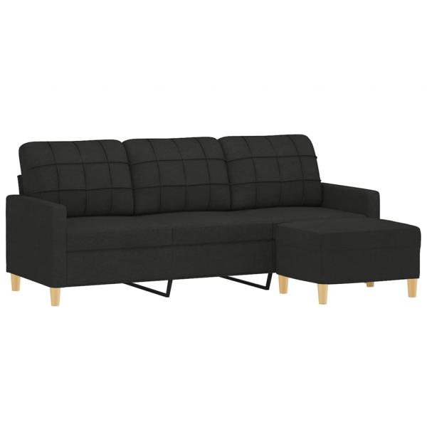 3-Sitzer-Sofa mit Hocker Schwarz 180 cm Stoff