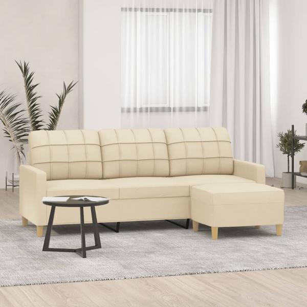 ARDEBO.de - 3-Sitzer-Sofa mit Hocker Creme 180 cm Stoff