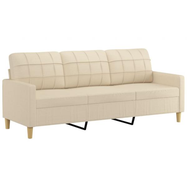 3-Sitzer-Sofa mit Hocker Creme 180 cm Stoff