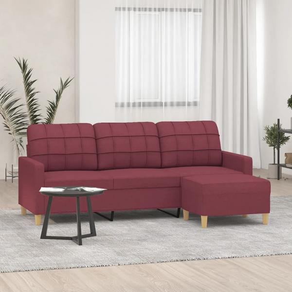 ARDEBO.de - 3-Sitzer-Sofa mit Hocker Weinrot 180 cm Stoff