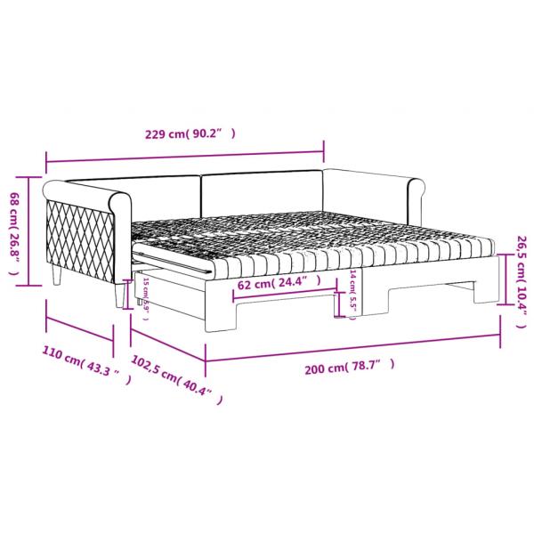 Tagesbett Ausziehbar mit Matratzen Schwarz 100x200 cm Samt