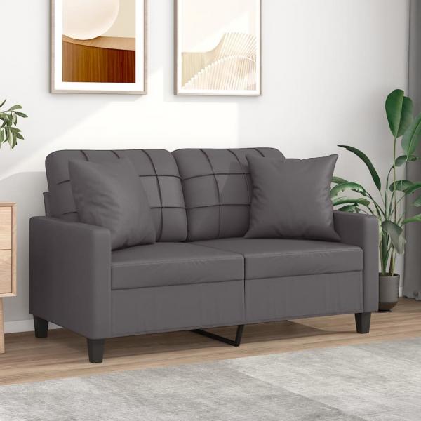 ARDEBO.de - 2-Sitzer-Sofa mit Zierkissen Grau 120 cm Kunstleder