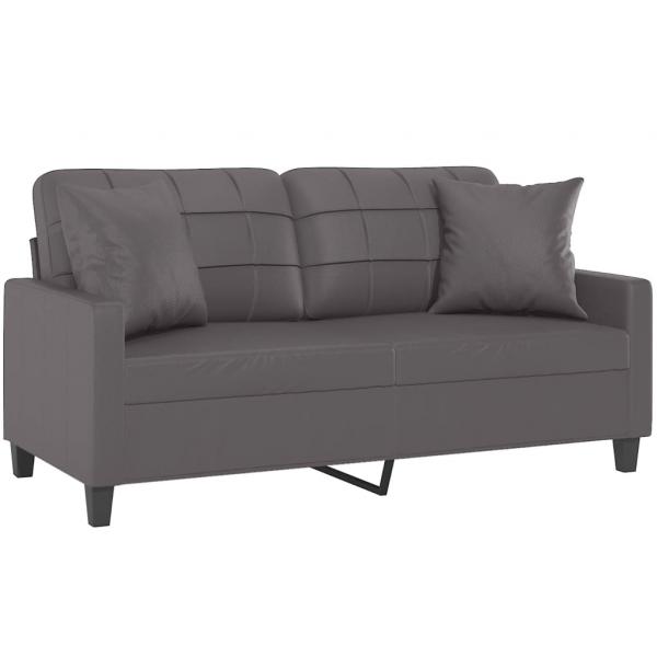 2-Sitzer-Sofa mit Zierkissen Grau 140 cm Kunstleder