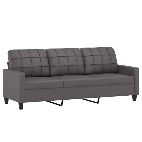 3-Sitzer-Sofa mit Zierkissen Grau 180 cm Kunstleder