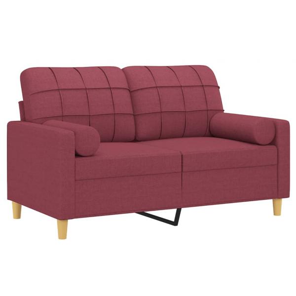 2-Sitzer-Sofa mit Zierkissen Weinrot 120 cm Stoff