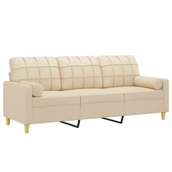 3-Sitzer-Sofa mit Zierkissen Creme 180 cm Stoff