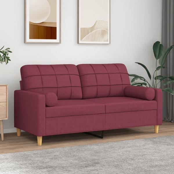 ARDEBO.de - 2-Sitzer-Sofa mit Zierkissen Weinrot 140 cm Stoff