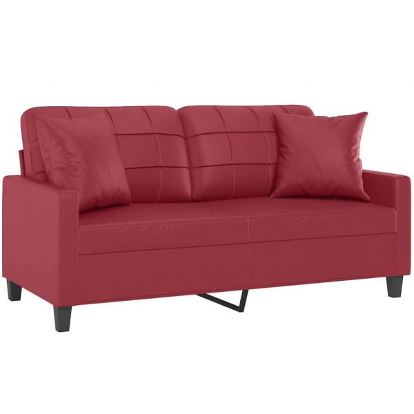 2-Sitzer-Sofa mit Zierkissen Weinrot 140 cm Kunstleder