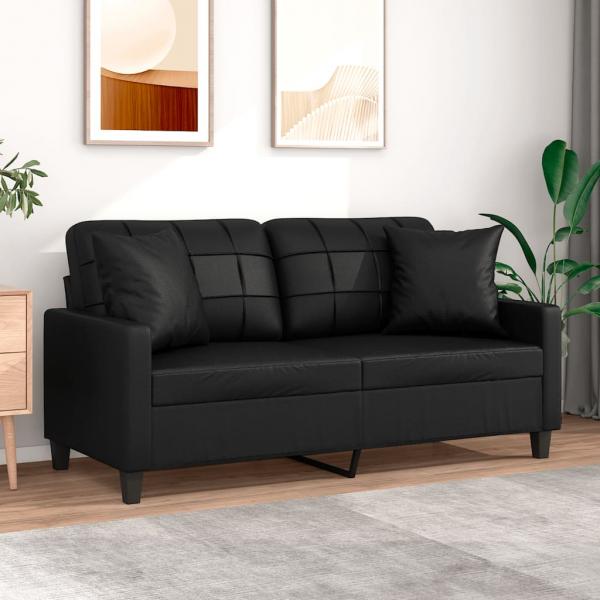 ARDEBO.de - 2-Sitzer-Sofa mit Zierkissen Schwarz 140 cm Kunstleder