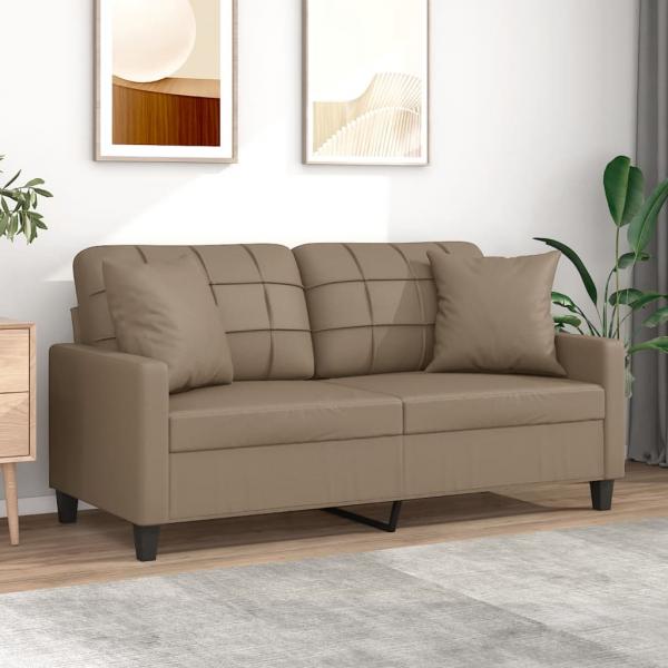 ARDEBO.de - 2-Sitzer-Sofa mit Zierkissen Cappuccino-Braun 140 cm Kunstleder