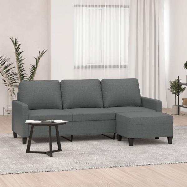 ARDEBO.de - 3-Sitzer-Sofa mit Hocker Dunkelgrau 180 cm Stoff