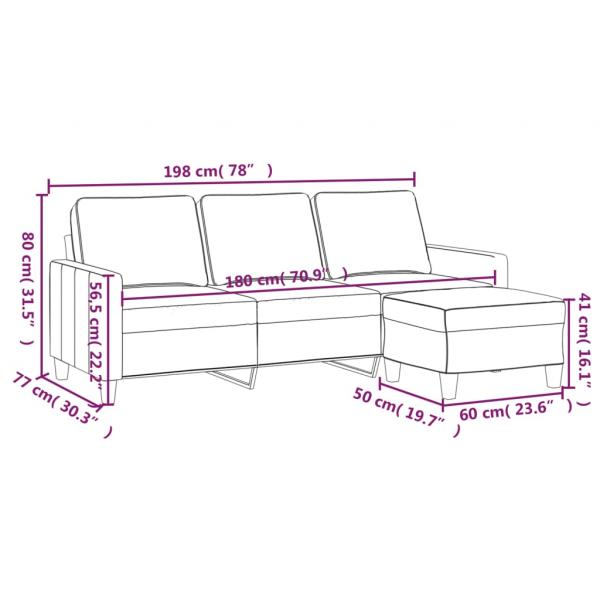 3-Sitzer-Sofa mit Hocker Taupe 180 cm Stoff