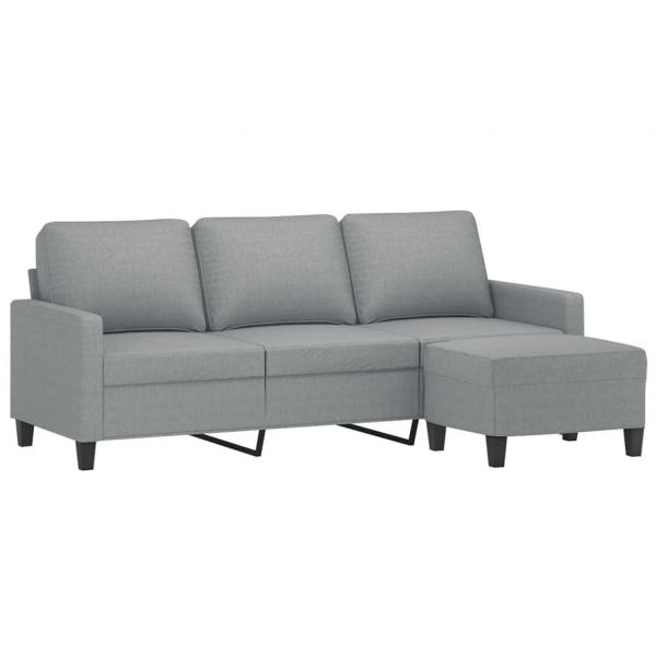 3-Sitzer-Sofa mit Hocker Hellgrau 180 cm Stoff