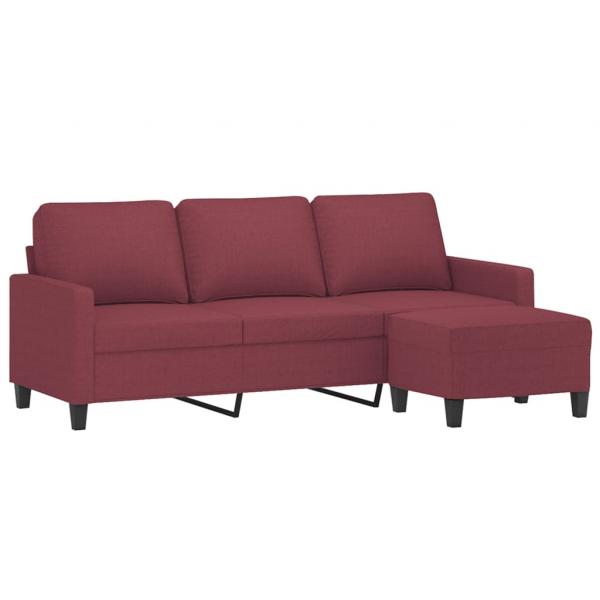 3-Sitzer-Sofa mit Hocker Weinrot 180 cm Stoff