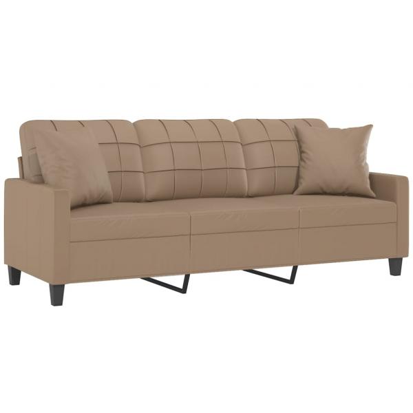 3-Sitzer-Sofa mit Zierkissen Cappuccino-Braun 180 cm Kunstleder