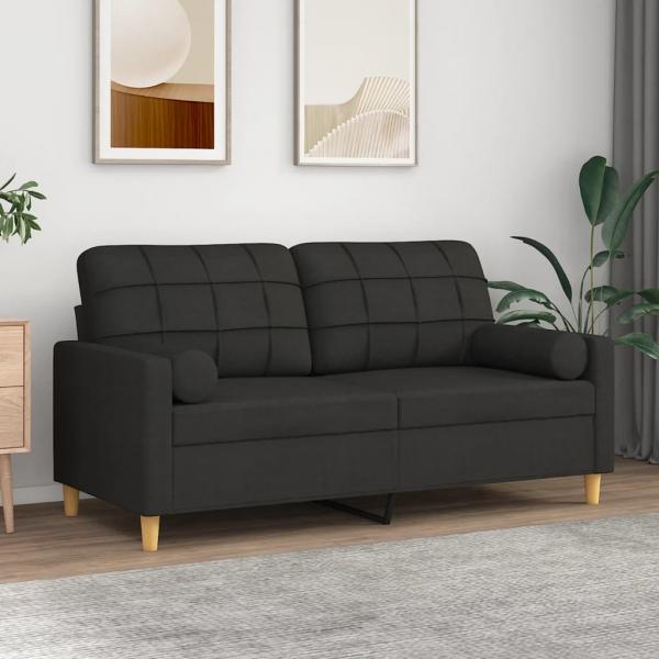 ARDEBO.de - 2-Sitzer-Sofa mit Zierkissen Schwarz 140 cm Stoff