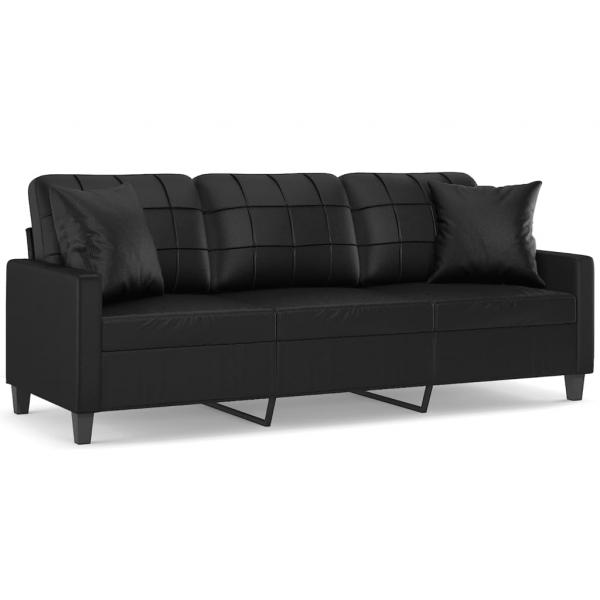 3-Sitzer-Sofa mit Zierkissen Schwarz 180 cm Kunstleder