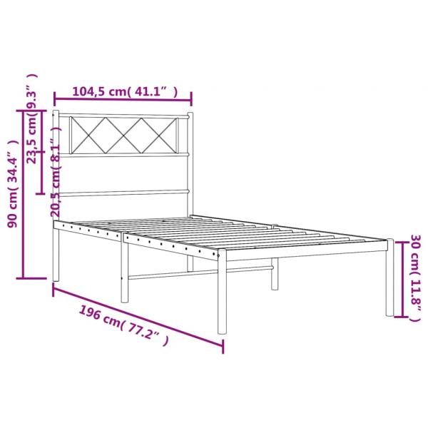 Bettgestell mit Kopfteil Metall Weiß 100x190 cm