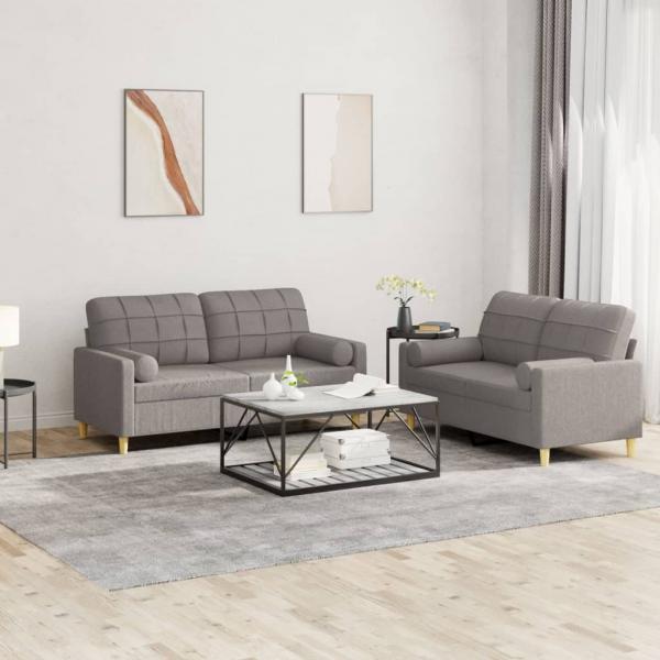 ARDEBO.de - 2-tlg. Sofagarnitur mit Kissen Taupe Stoff