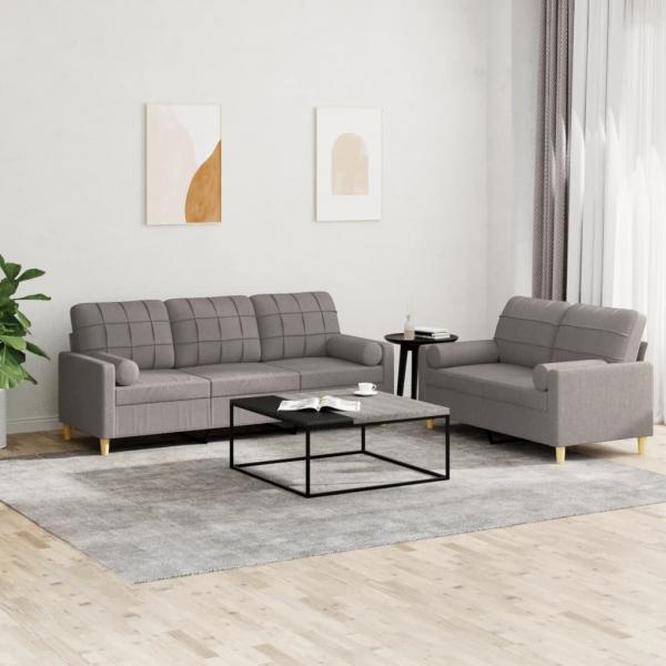 ARDEBO.de - 2-tlg. Sofagarnitur mit Kissen Taupe Stoff