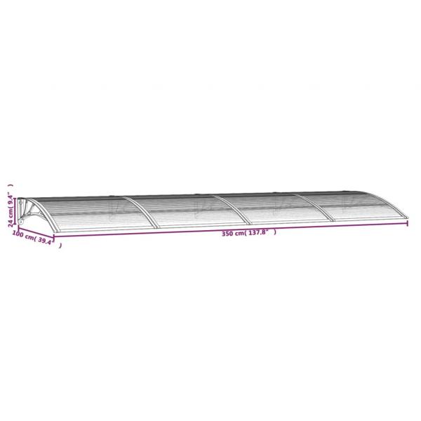 Türvordach Grau 350x100 cm Polycarbonat