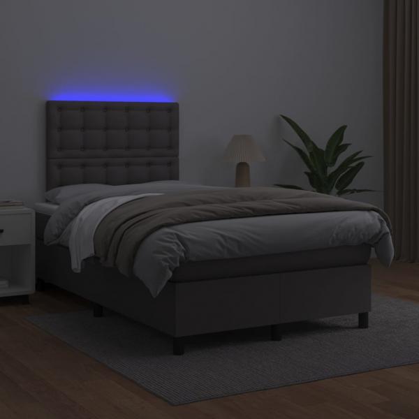 Boxspringbett mit Matratze & LED Grau 120x200 cm Kunstleder