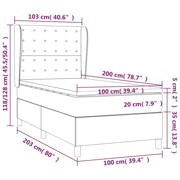 Boxspringbett mit Matratze Grau 100x200 cm Kunstleder