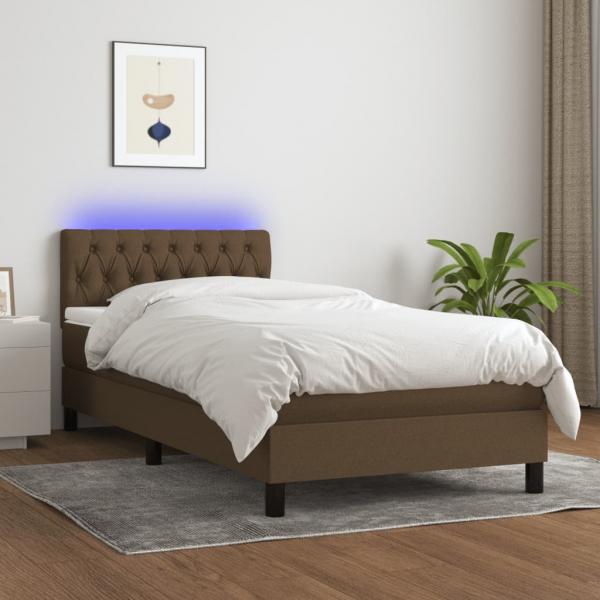 ARDEBO.de - Boxspringbett mit Matratze & LED Dunkelbraun 100x200 cm Stoff